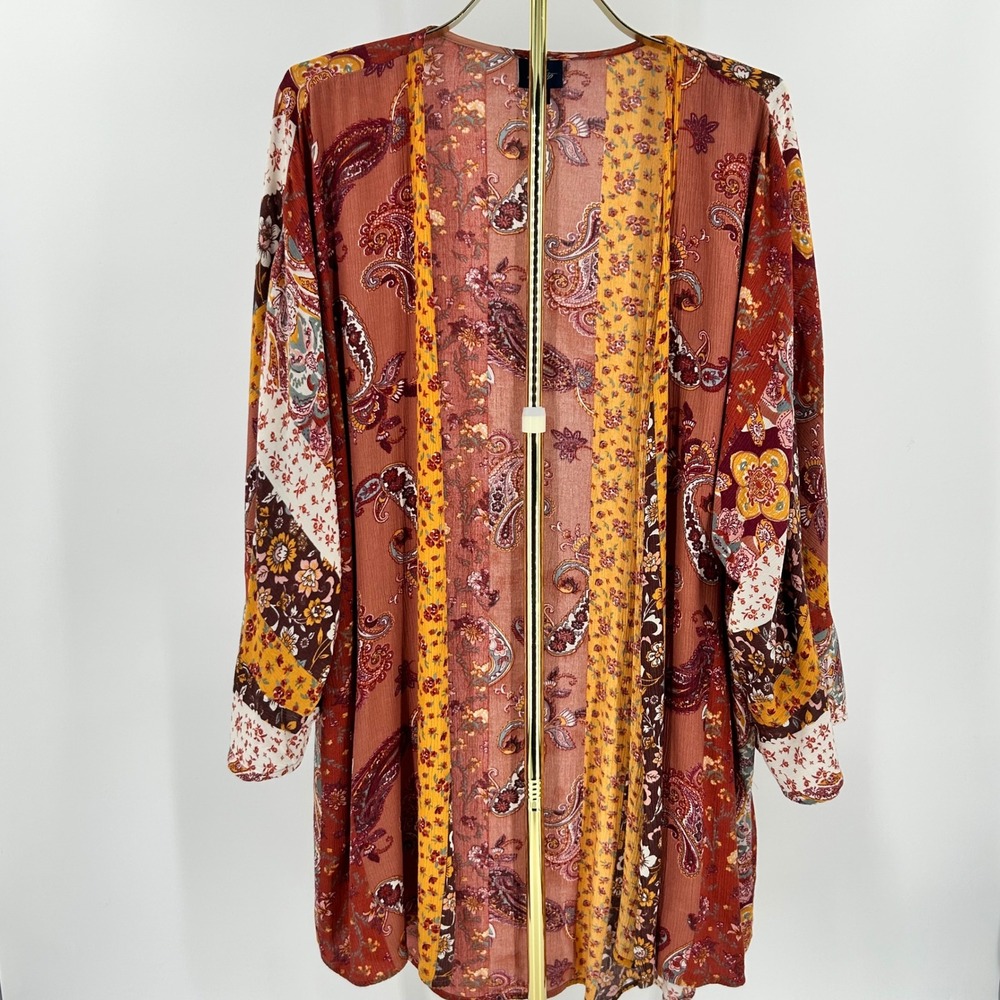 Daytrip Womens XL Paisley Floral Patchwork Open Front Boho Kimono